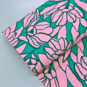 Floral LENZING ECOVERO Viscose - Pink and Green - Bloomin'