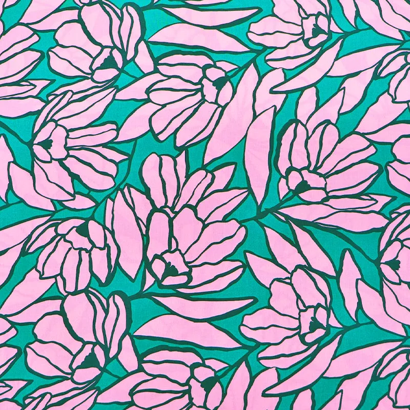 Floral LENZING ECOVERO Viscose - Pink and Green - Bloomin'