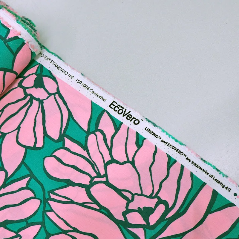 Floral LENZING ECOVERO Viscose - Pink and Green - Bloomin'