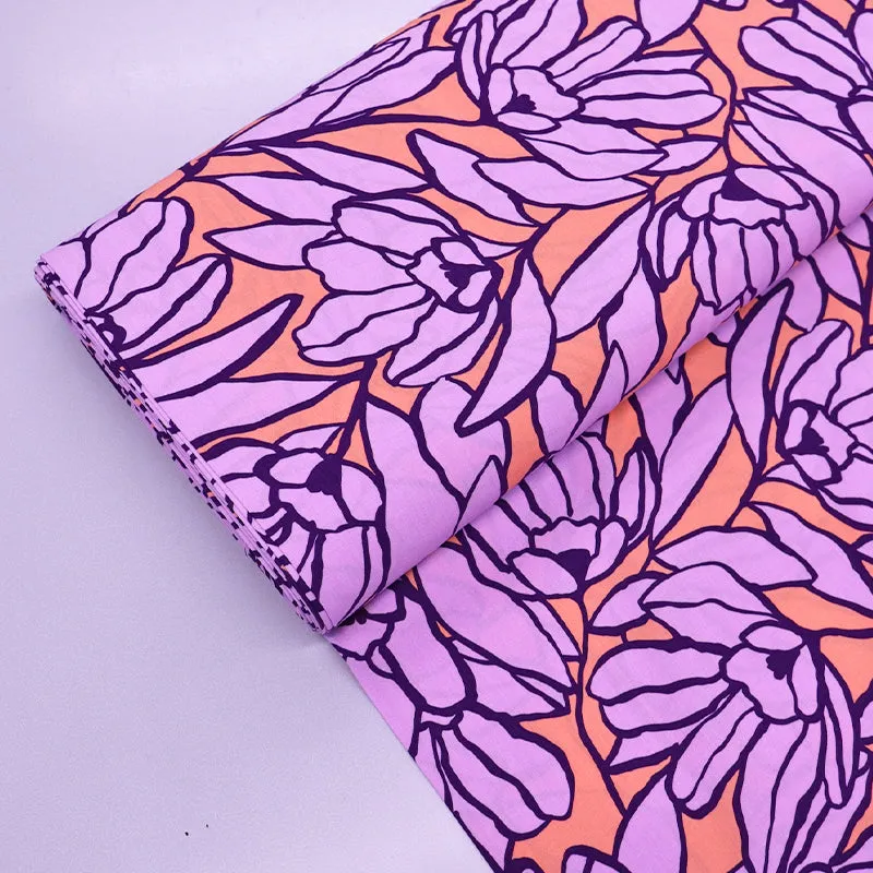 Floral LENZING ECOVERO Viscose - Tangerine and Lilac - Bloomin'