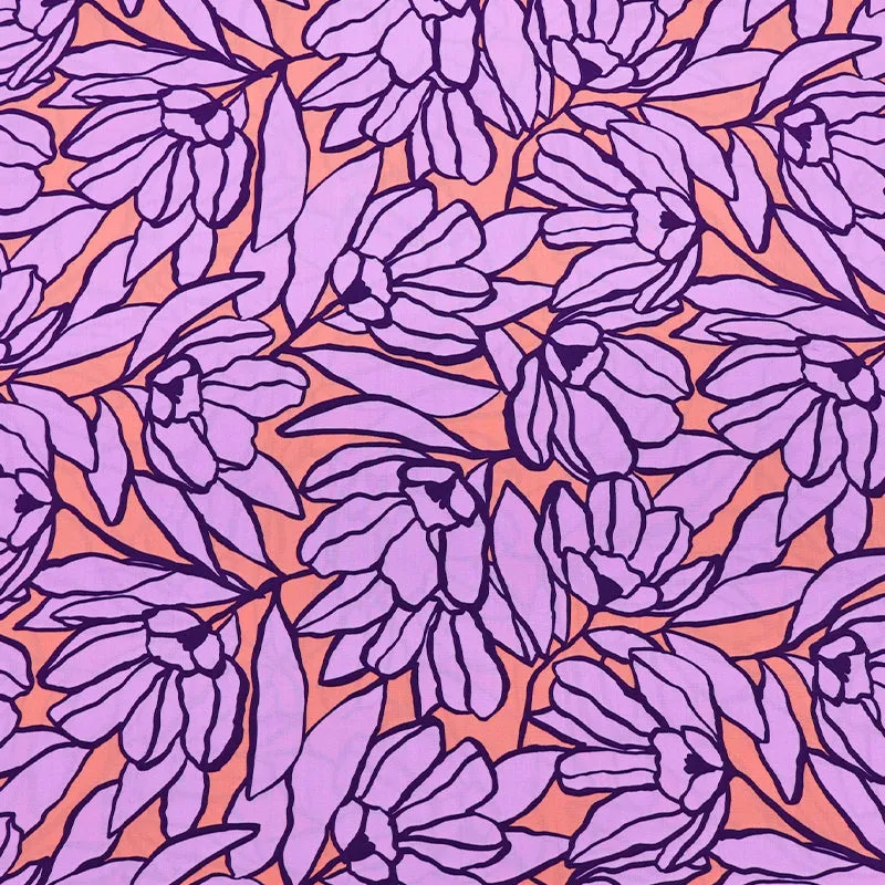 Floral LENZING ECOVERO Viscose - Tangerine and Lilac - Bloomin'