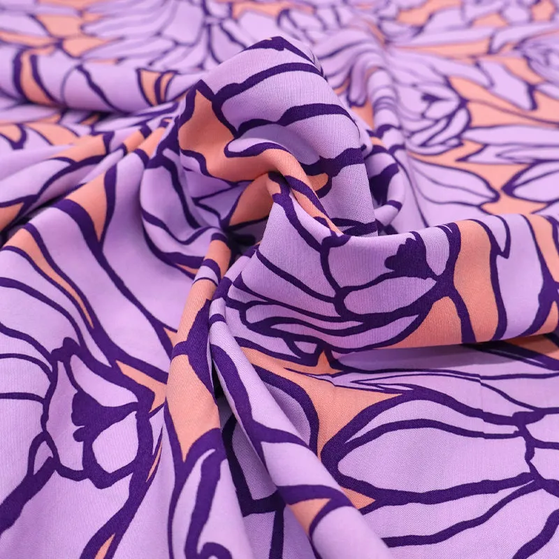 Floral LENZING ECOVERO Viscose - Tangerine and Lilac - Bloomin'