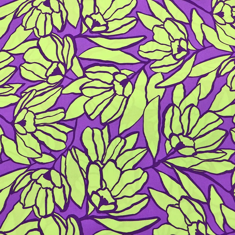 Floral LENZING ECOVERO Viscose - Yellow and Purple - Bloomin'