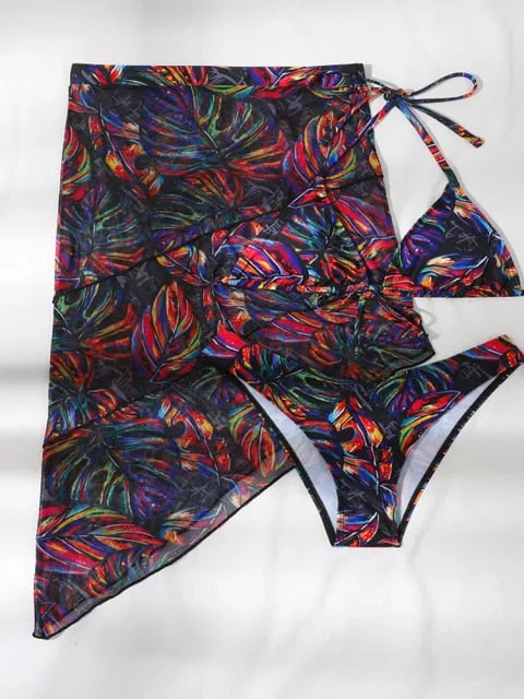 Floral Printed Sexy Halter Neck Wirefree Highwaist Bikini Beachwear