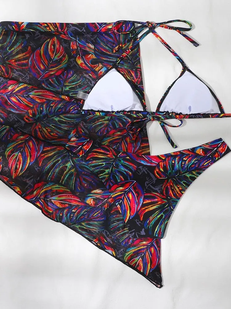 Floral Printed Sexy Halter Neck Wirefree Highwaist Bikini Beachwear