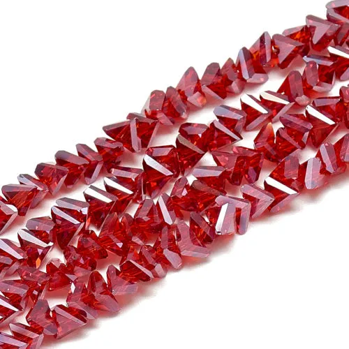 Glass Beads, Electroplated, Faceted, Triangle, Red, 6x5x4mm