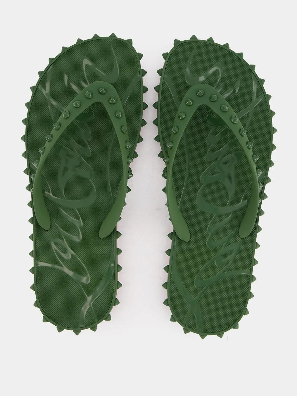 Green Super Loubi Rubber Flip Flops