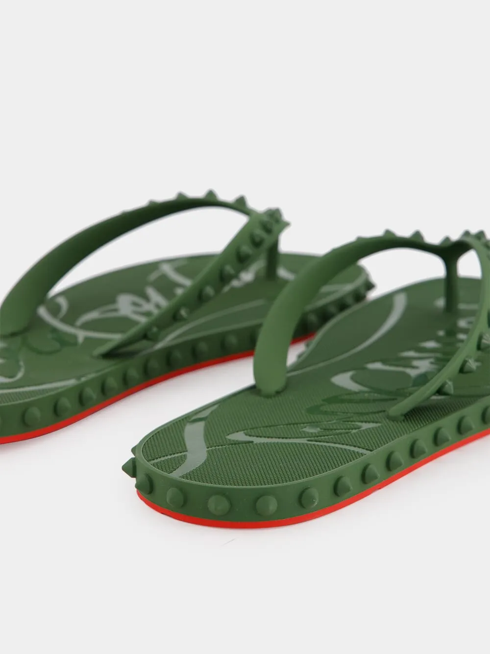 Green Super Loubi Rubber Flip Flops