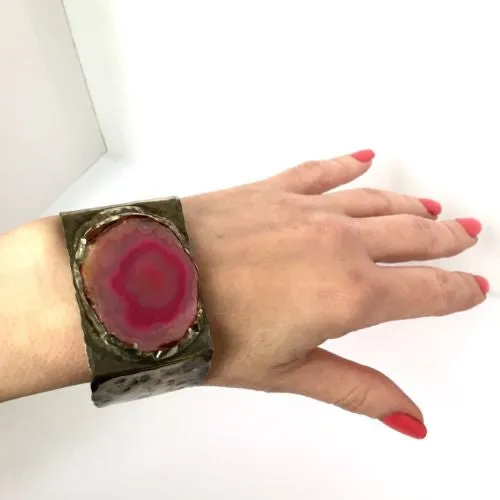 Hand-Crafted BRACELET w/ Genuine Pink Stone 45g