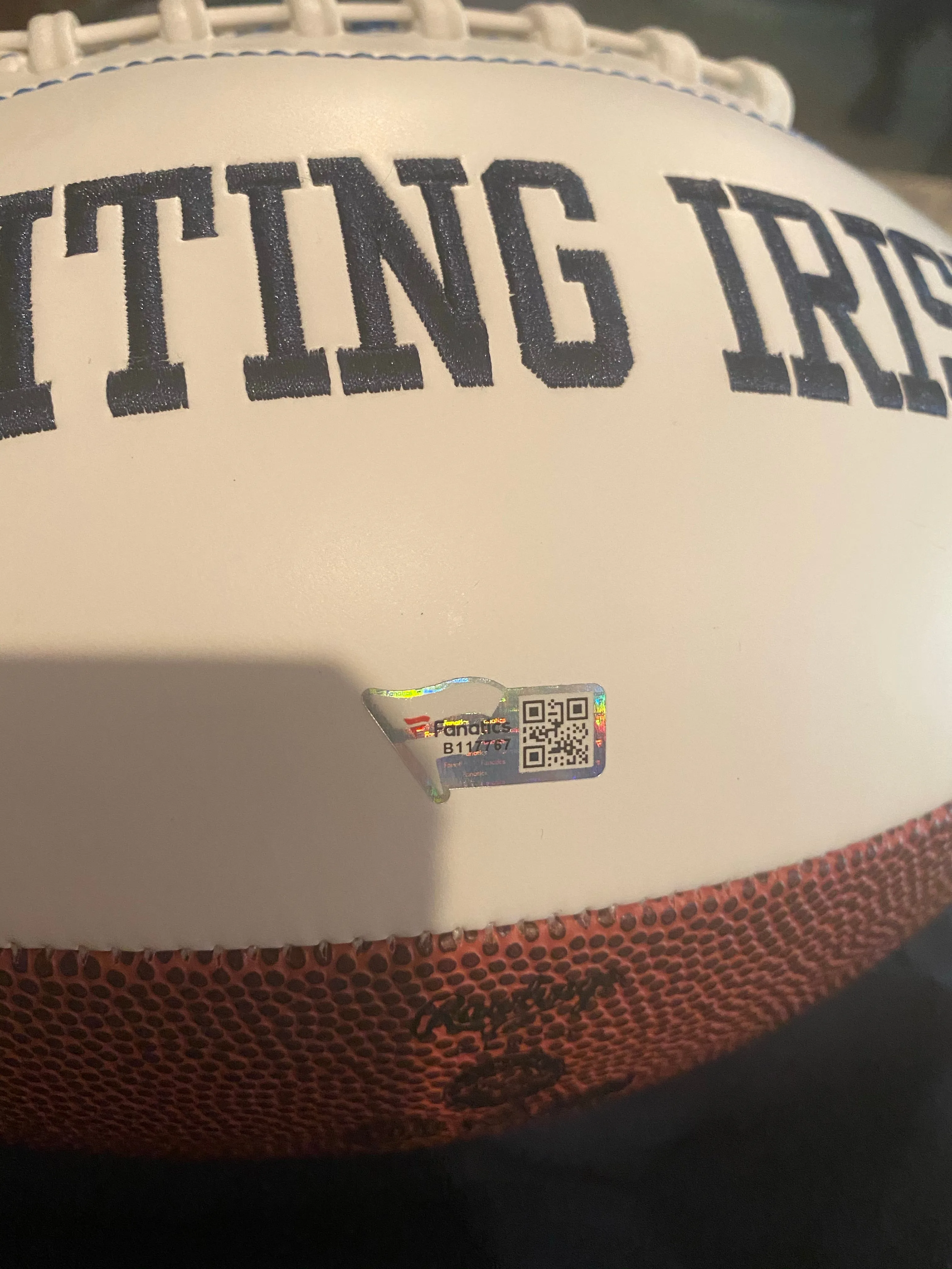 Ian Book Notre Dame Fighting Irish Autographed White Panel Football