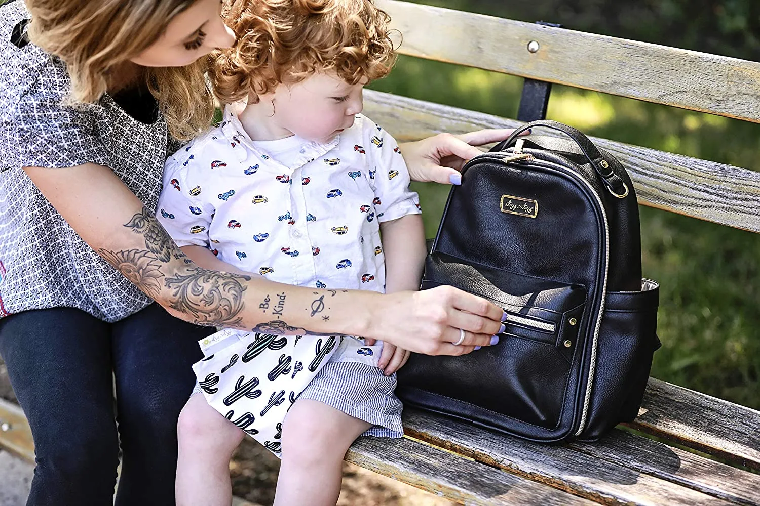 Itzy Ritzy Diaper Bag Backpack Mini Black FREE Latte Teether