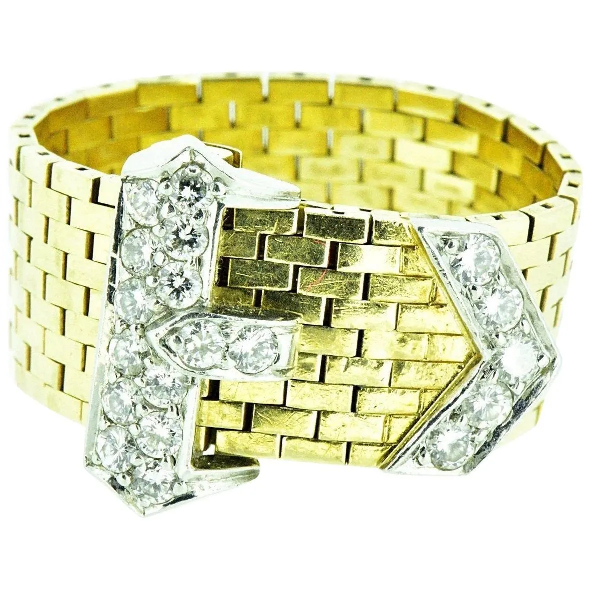 J.E. Caldwell Retro 0.43 CTW Diamond 14 Karat Gold Platinum Buckle Ring