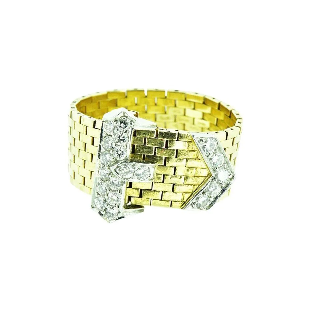 J.E. Caldwell Retro 0.43 CTW Diamond 14 Karat Gold Platinum Buckle Ring