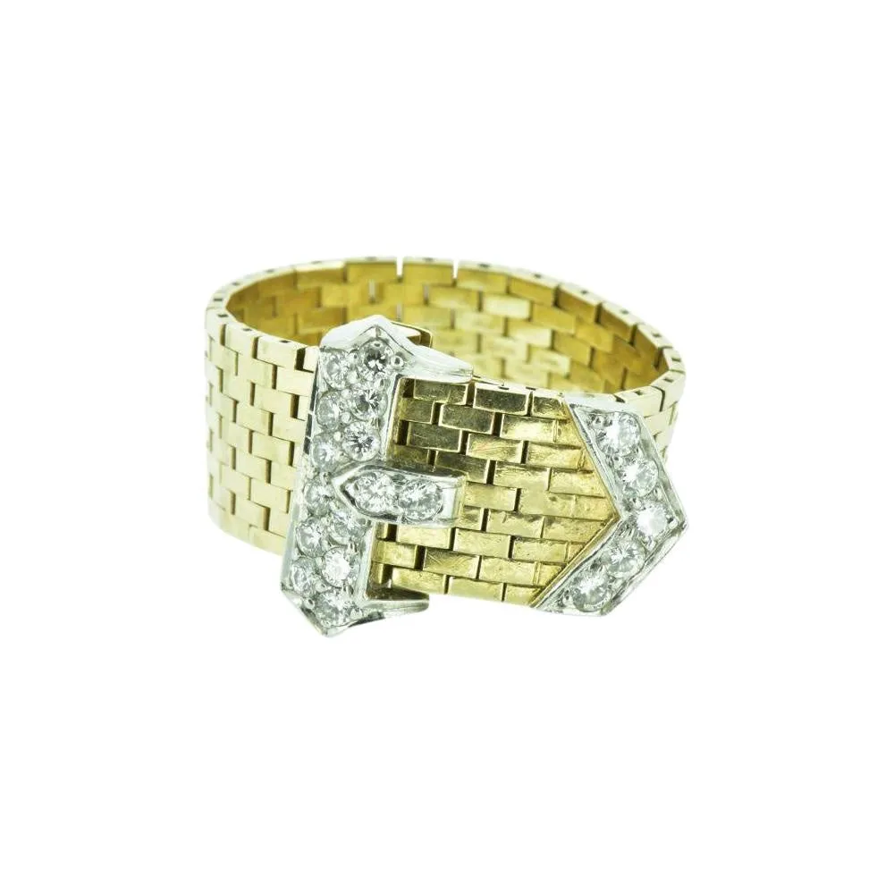 J.E. Caldwell Retro 0.43 CTW Diamond 14 Karat Gold Platinum Buckle Ring