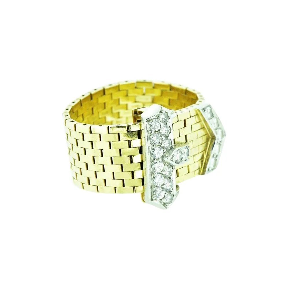 J.E. Caldwell Retro 0.43 CTW Diamond 14 Karat Gold Platinum Buckle Ring