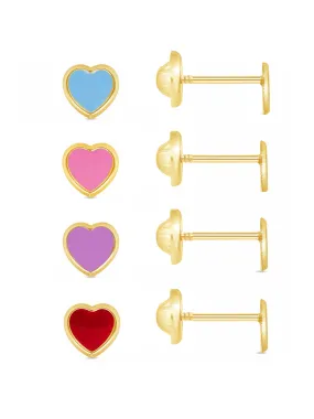 Kid Enamel Heart Stud Earrings 14K