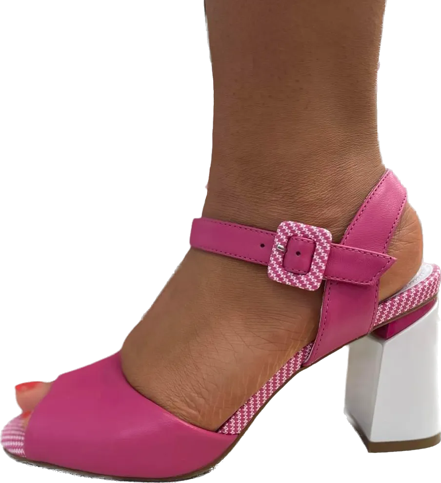 Loretta Vitale Pink and White Block Heel Sandal