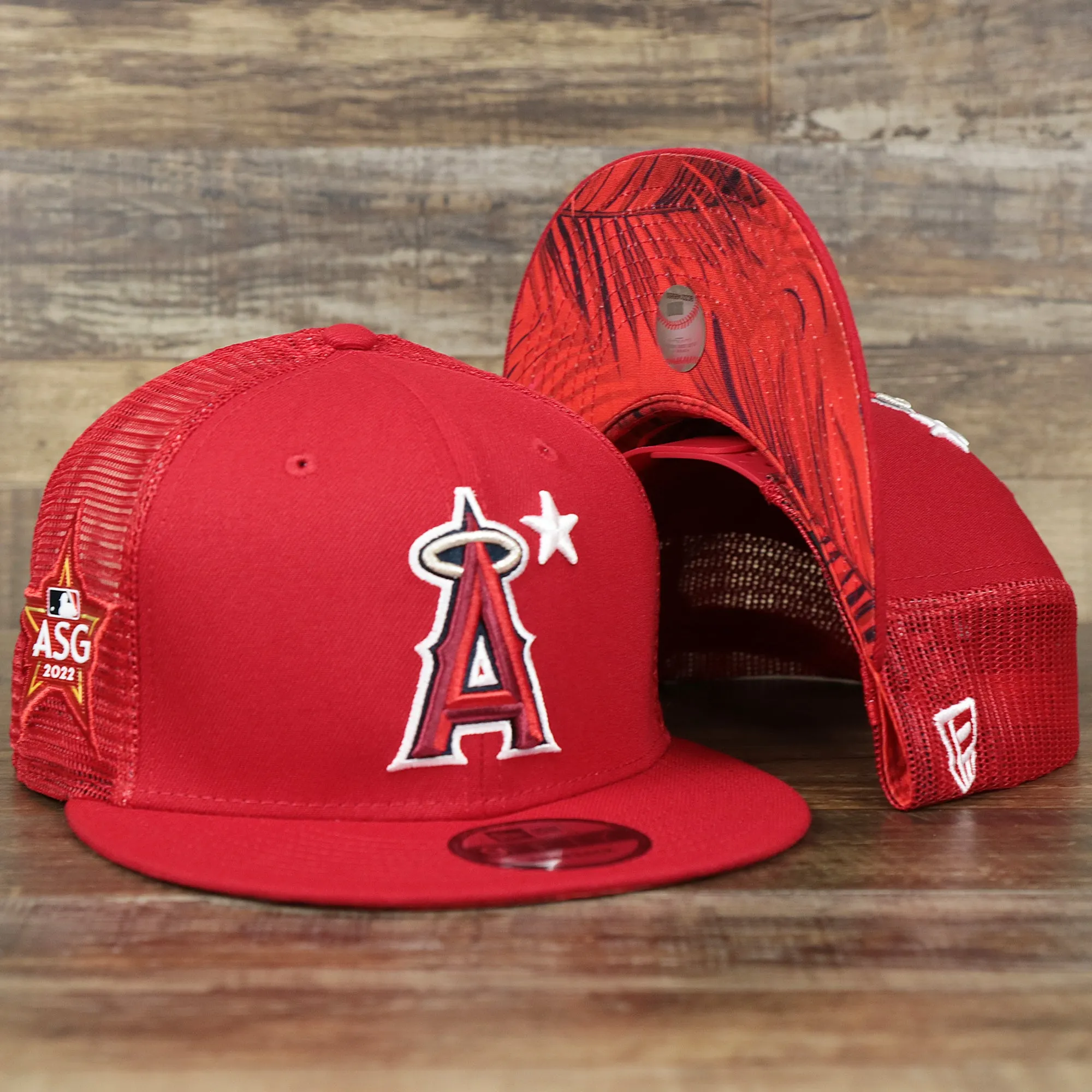 Los Angeles Angels Metallic All Star Game MLB 2022 Side Patch 9Fifty Mesh Snapback | ASG 2022 Red Trucker Hat