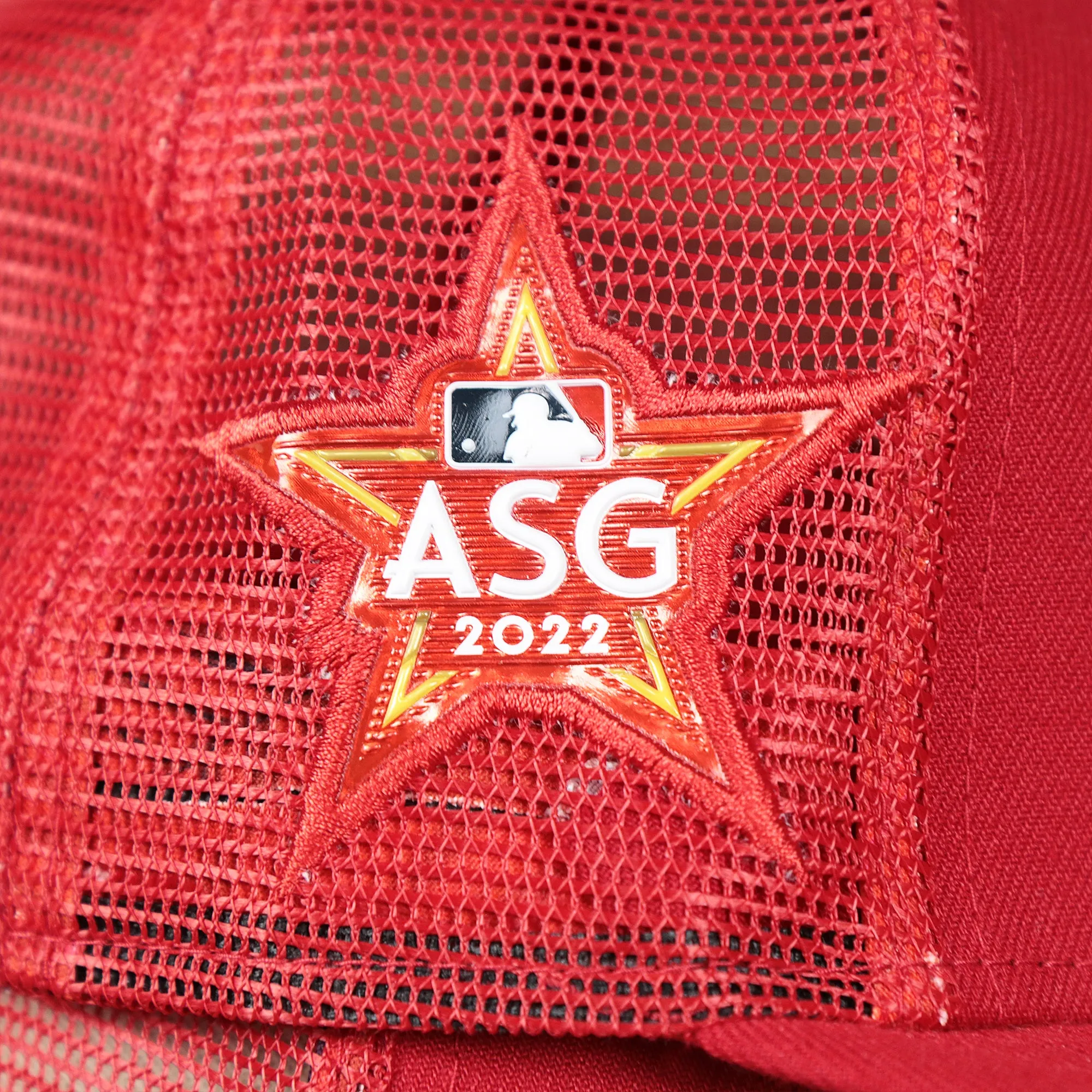 Los Angeles Angels Metallic All Star Game MLB 2022 Side Patch 9Fifty Mesh Snapback | ASG 2022 Red Trucker Hat