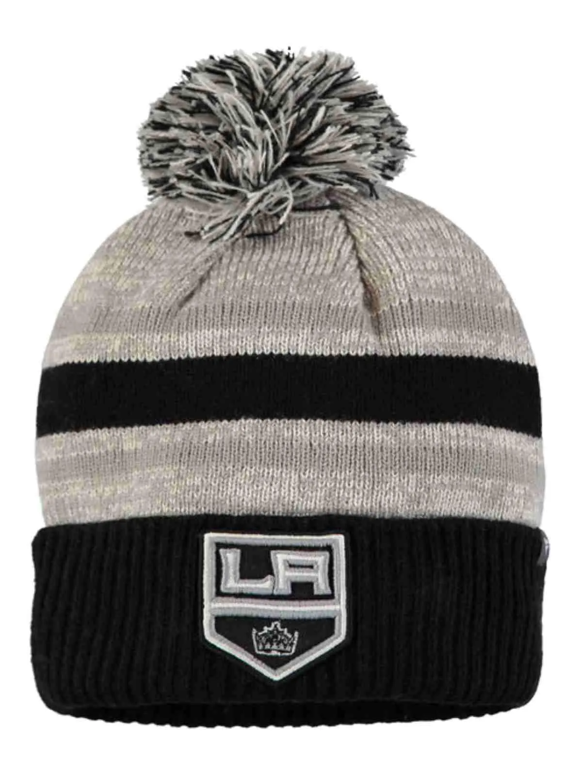 Los Angeles Kings Fanatics Tri-Tone Black Gray Red Cuff Poofball Beanie Hat Cap