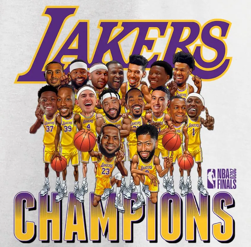 Los Angeles Lakers Fanatics Branded 2020 NBA Finals Champions Team Caricature T-Shirt