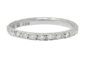 Lovely Retro 1940's Diamond Platinum Engraved Foliate Band Ring