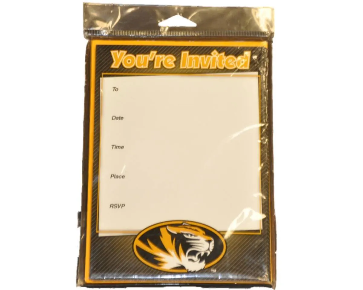 Missouri Tigers Fanatic Pack of 10 Black and Gold Invitation Cards 5 x 7