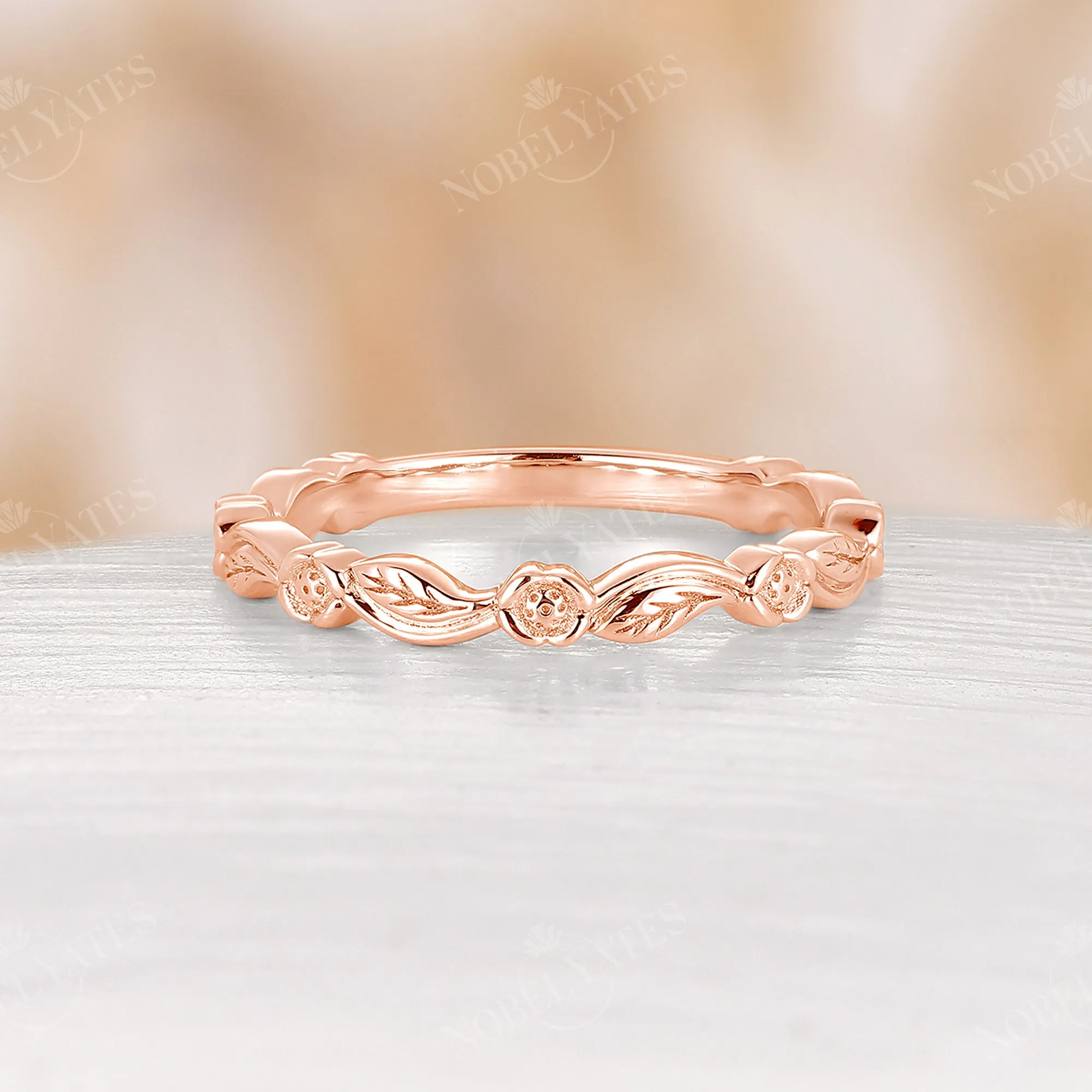 Nature Inspired Leaf Floral Wedding Band Rose Gold