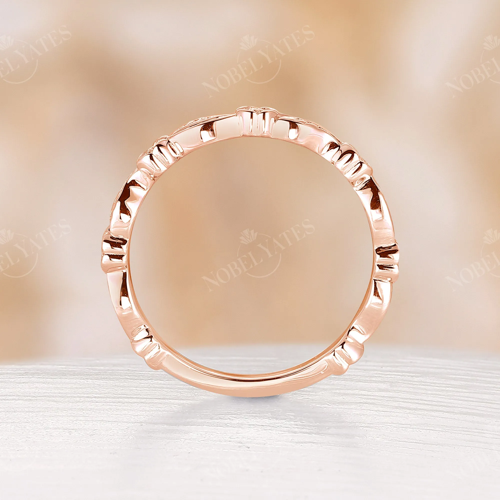 Nature Inspired Leaf Floral Wedding Band Rose Gold