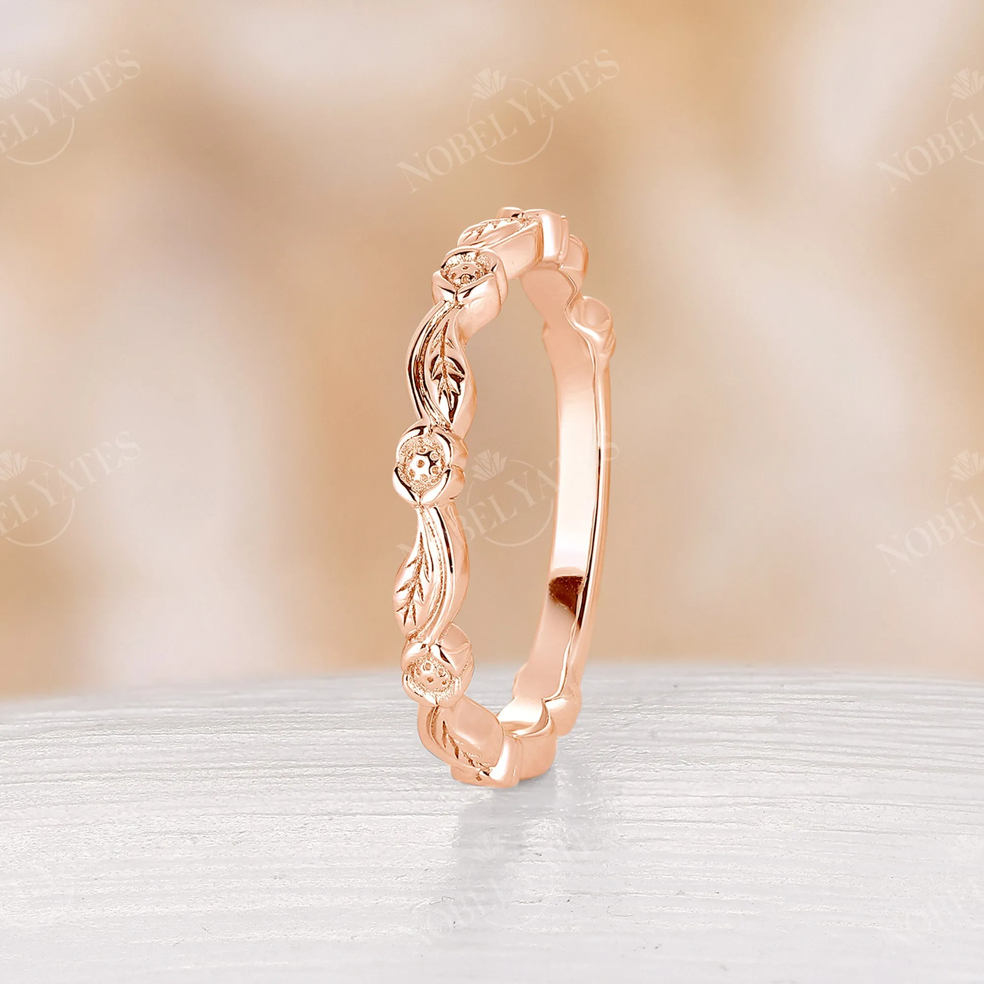 Nature Inspired Leaf Floral Wedding Band Rose Gold