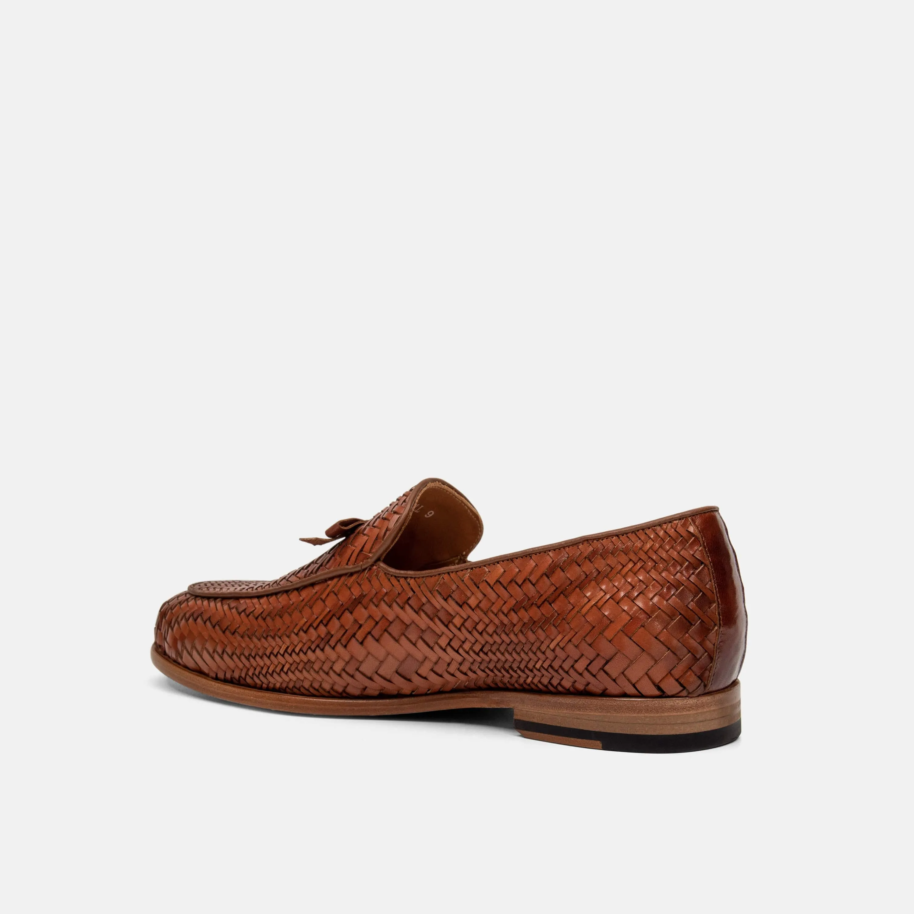 Odell Caramel Woven Leather Belgian Loafers