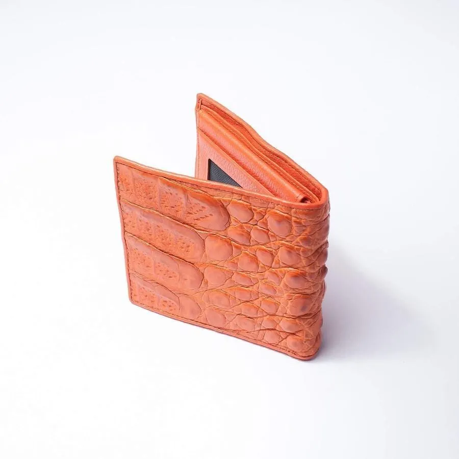 One of A Kind Orange Hornback Crocodile Mens Wallet