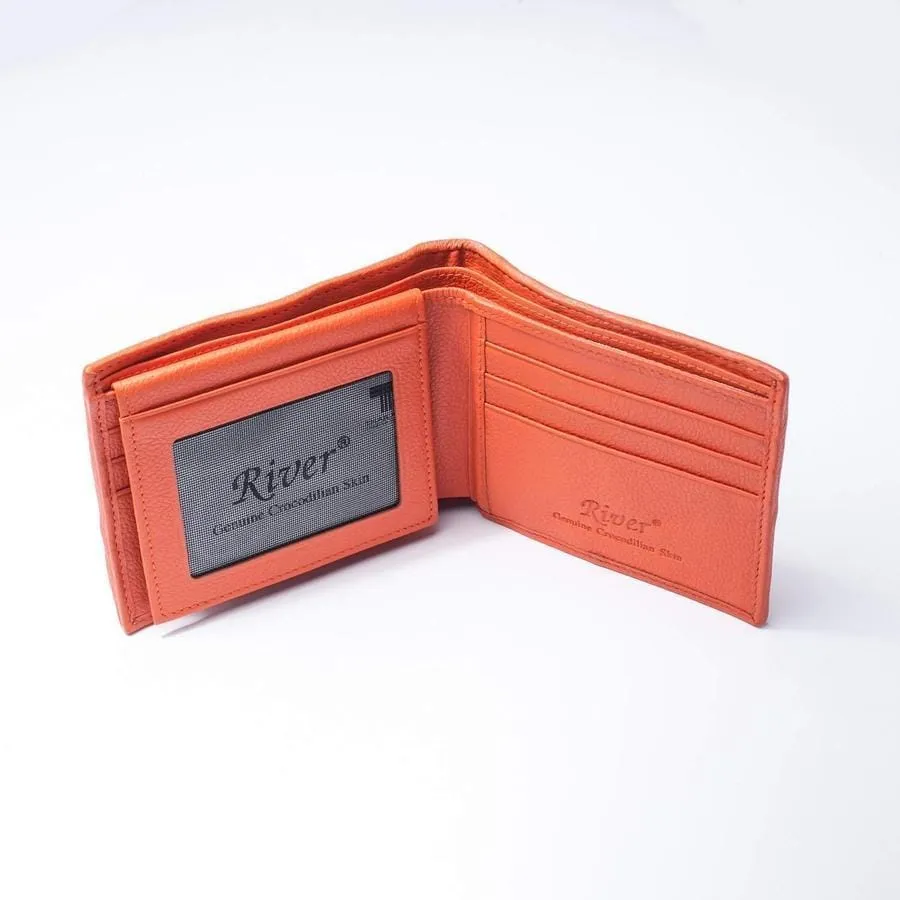 One of A Kind Orange Hornback Crocodile Mens Wallet