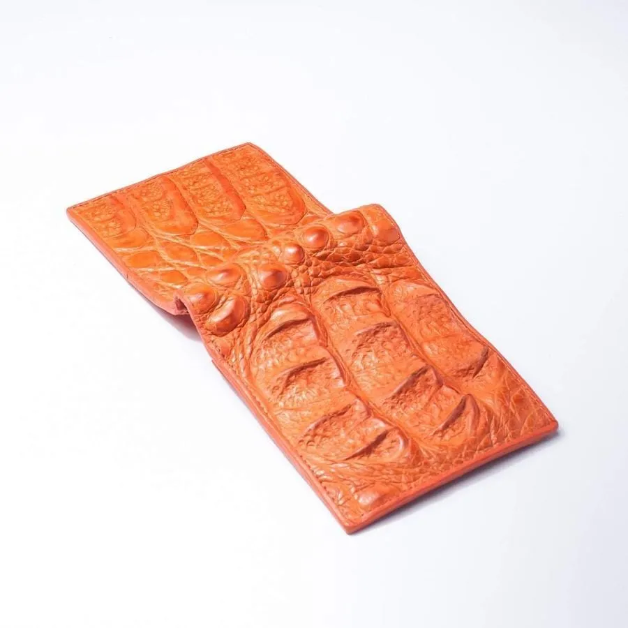 One of A Kind Orange Hornback Crocodile Mens Wallet