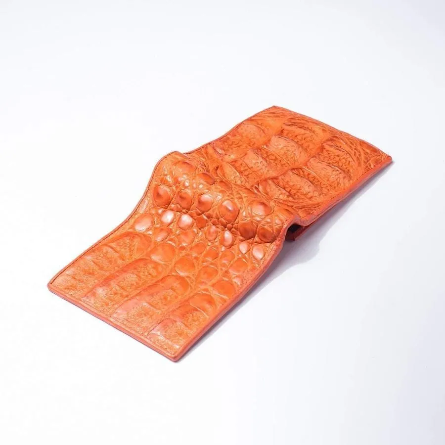 One of A Kind Orange Hornback Crocodile Mens Wallet