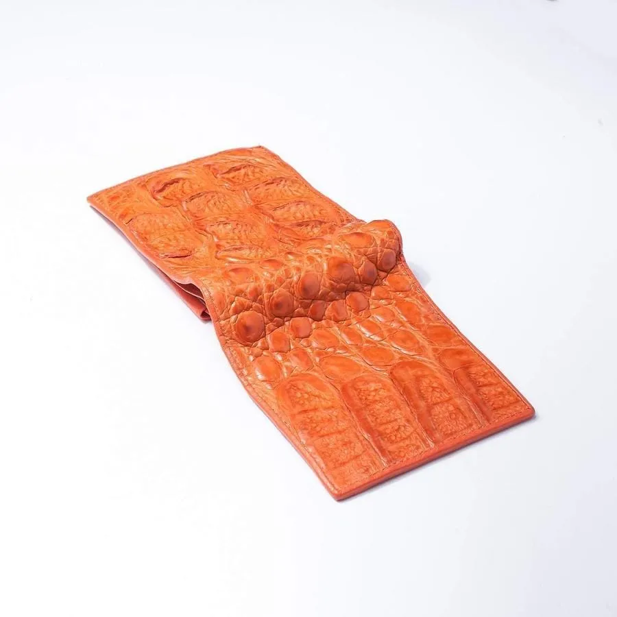 One of A Kind Orange Hornback Crocodile Mens Wallet