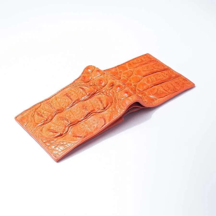 One of A Kind Orange Hornback Crocodile Mens Wallet