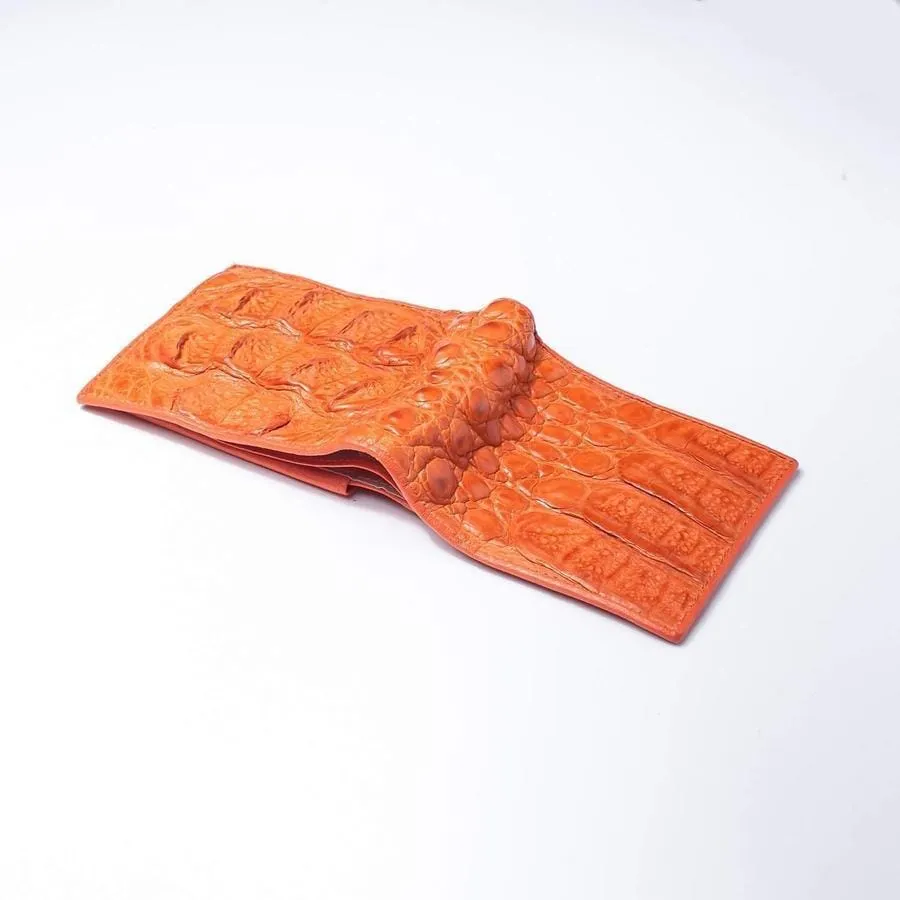 One of A Kind Orange Hornback Crocodile Mens Wallet