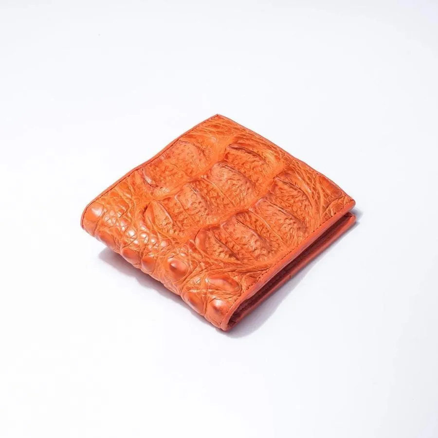 One of A Kind Orange Hornback Crocodile Mens Wallet