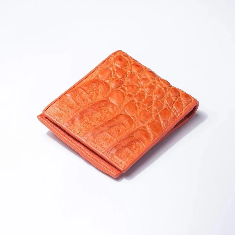 One of A Kind Orange Hornback Crocodile Mens Wallet