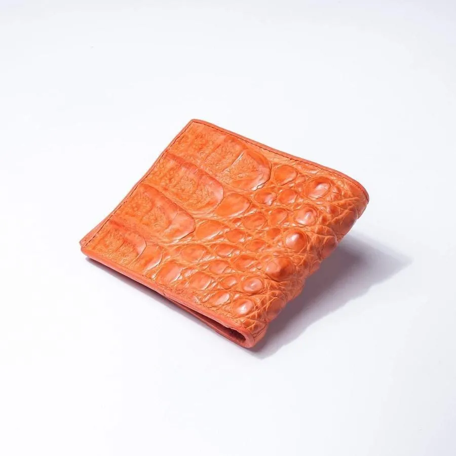 One of A Kind Orange Hornback Crocodile Mens Wallet