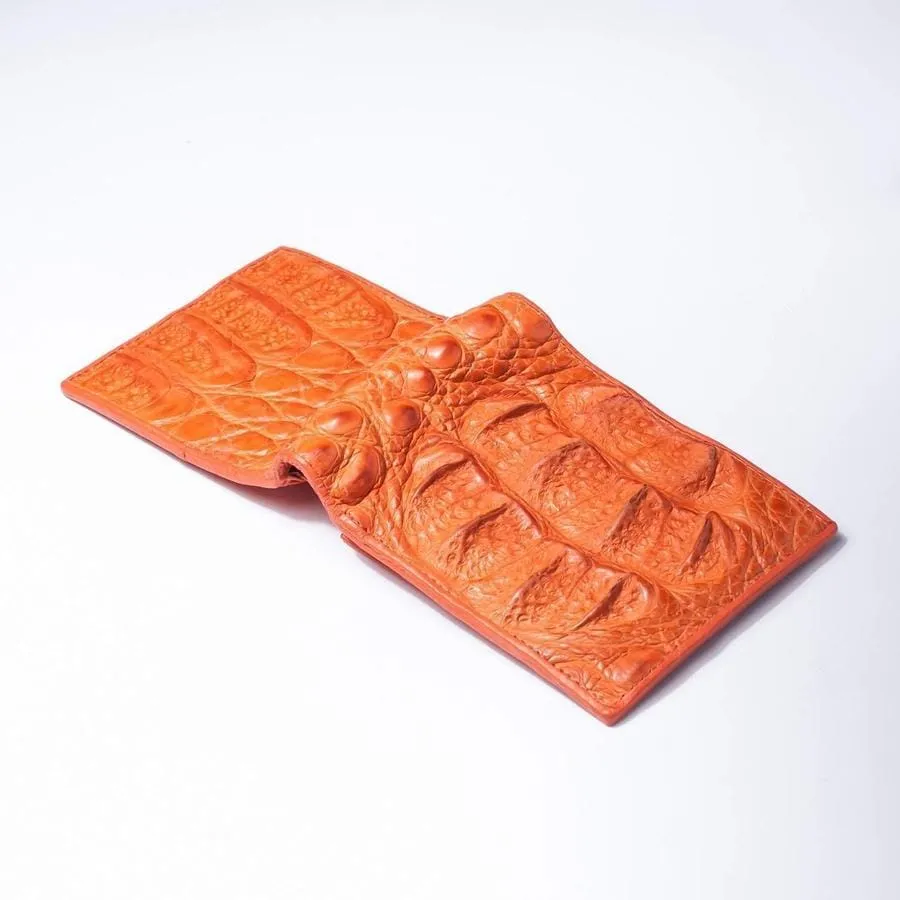 One of A Kind Orange Hornback Crocodile Mens Wallet