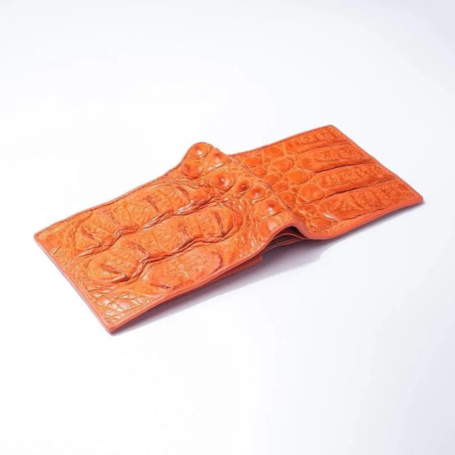 One of A Kind Orange Hornback Crocodile Mens Wallet