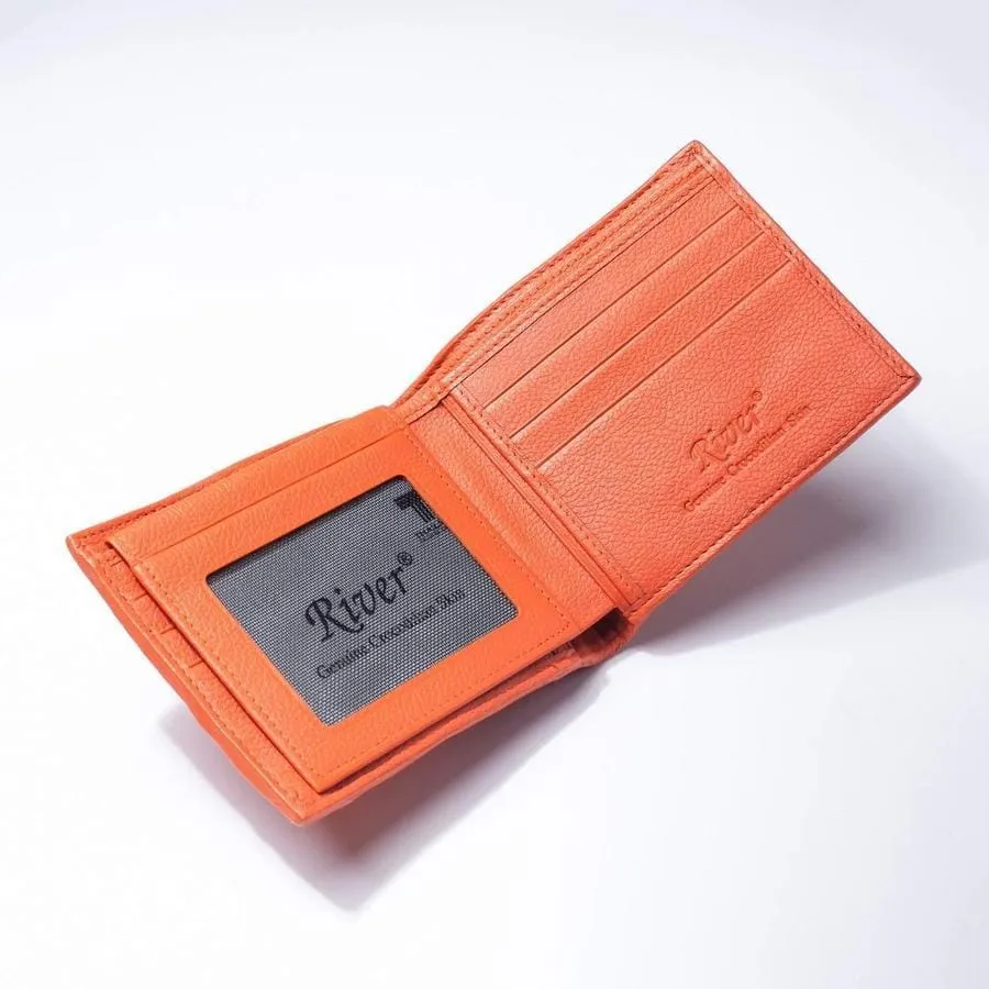 One of A Kind Orange Hornback Crocodile Mens Wallet