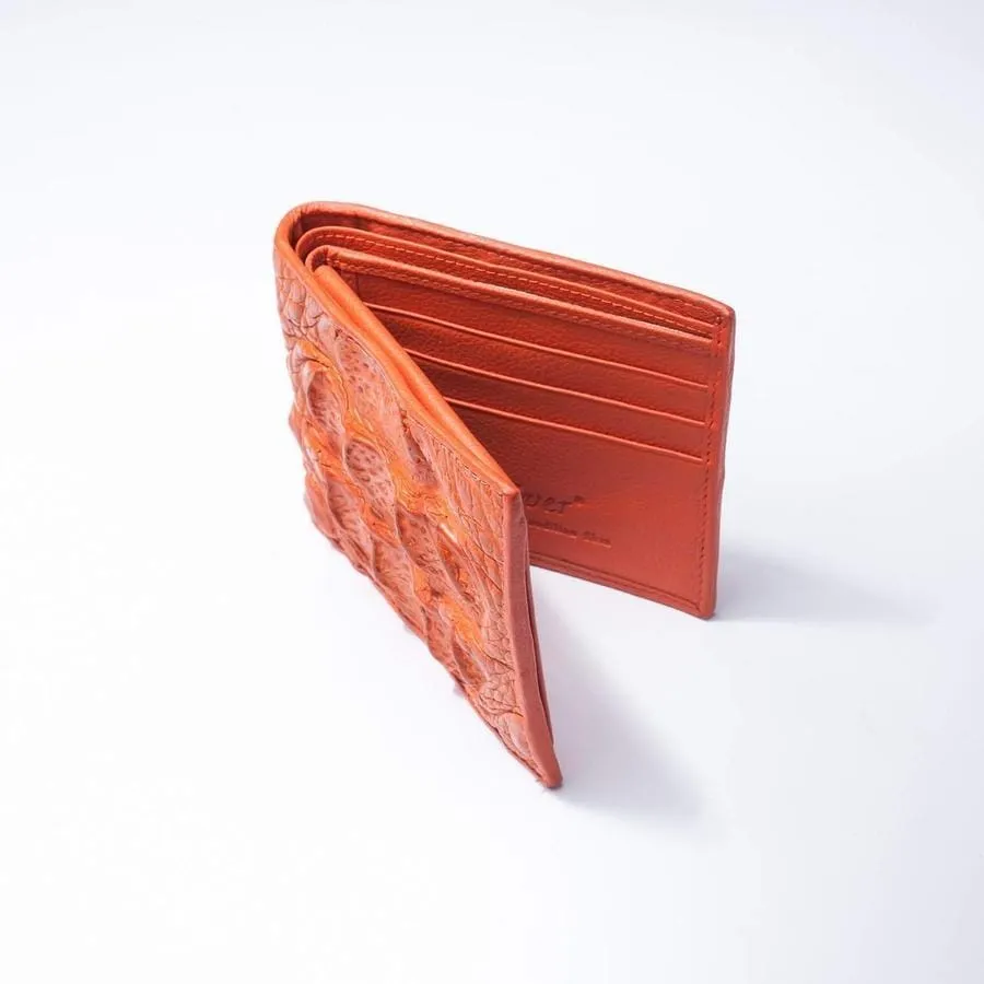 One of A Kind Orange Hornback Crocodile Mens Wallet