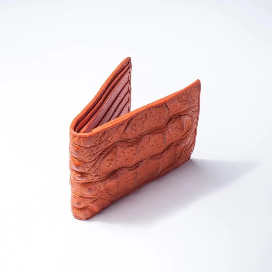 One of A Kind Orange Hornback Crocodile Mens Wallet