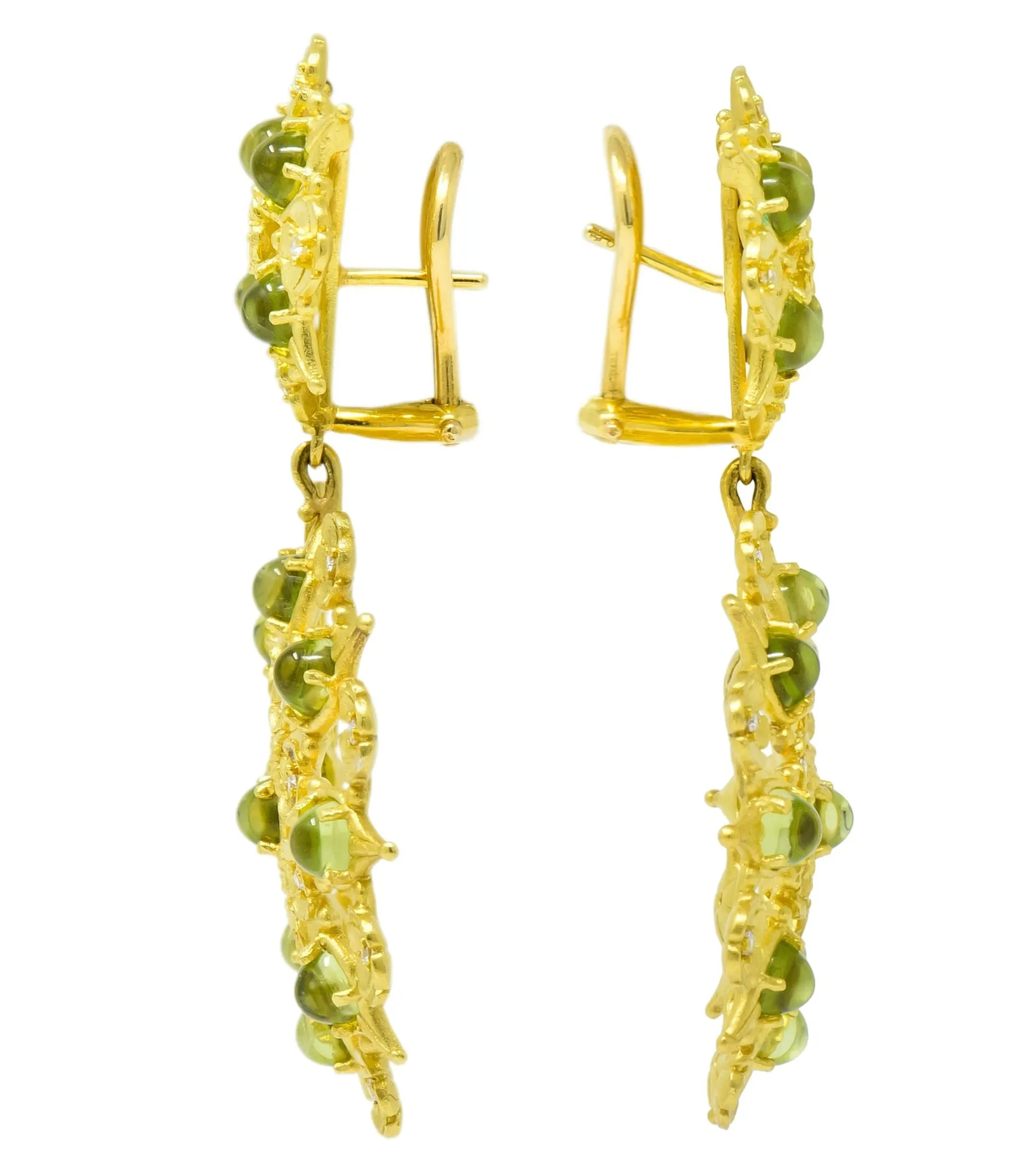 Paul Morelli 8.18 CTW Peridot Diamond 18 Karat Green Gold Floral Lace Earrings