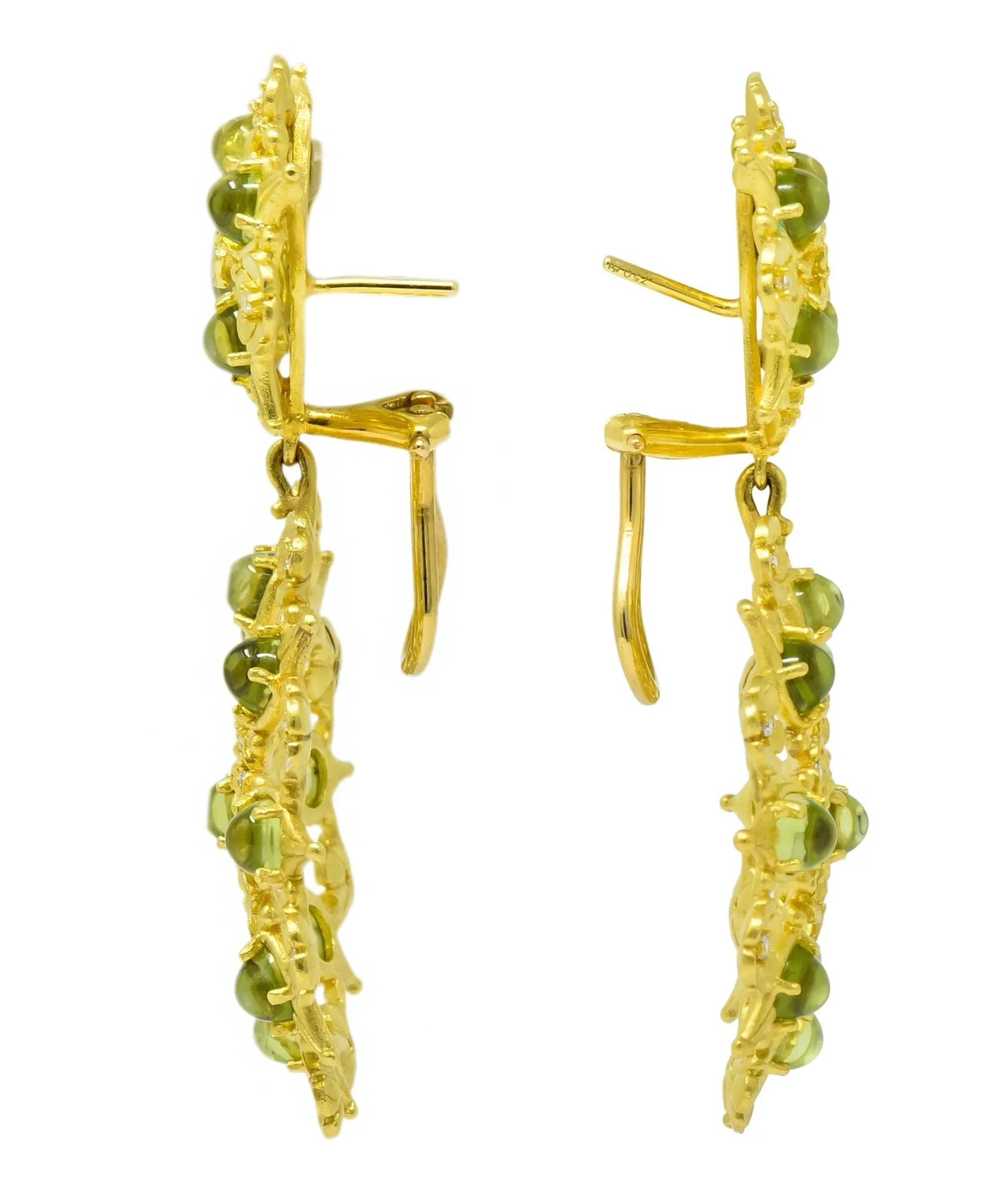 Paul Morelli 8.18 CTW Peridot Diamond 18 Karat Green Gold Floral Lace Earrings