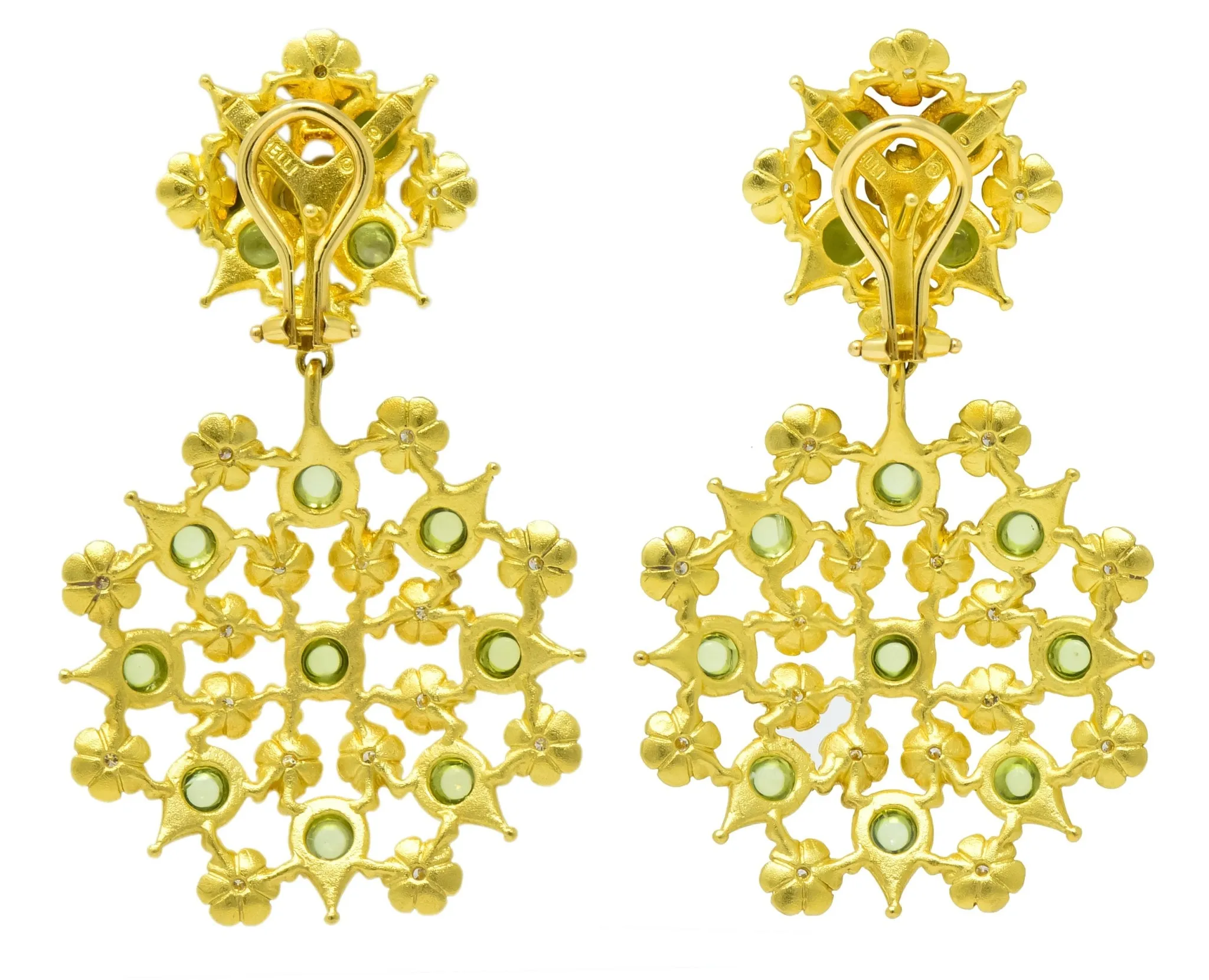 Paul Morelli 8.18 CTW Peridot Diamond 18 Karat Green Gold Floral Lace Earrings