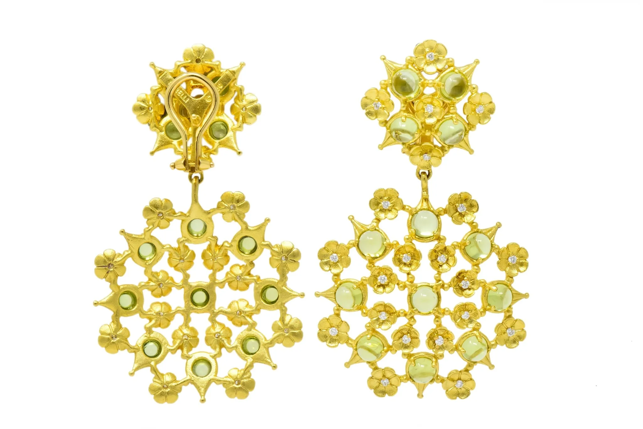 Paul Morelli 8.18 CTW Peridot Diamond 18 Karat Green Gold Floral Lace Earrings